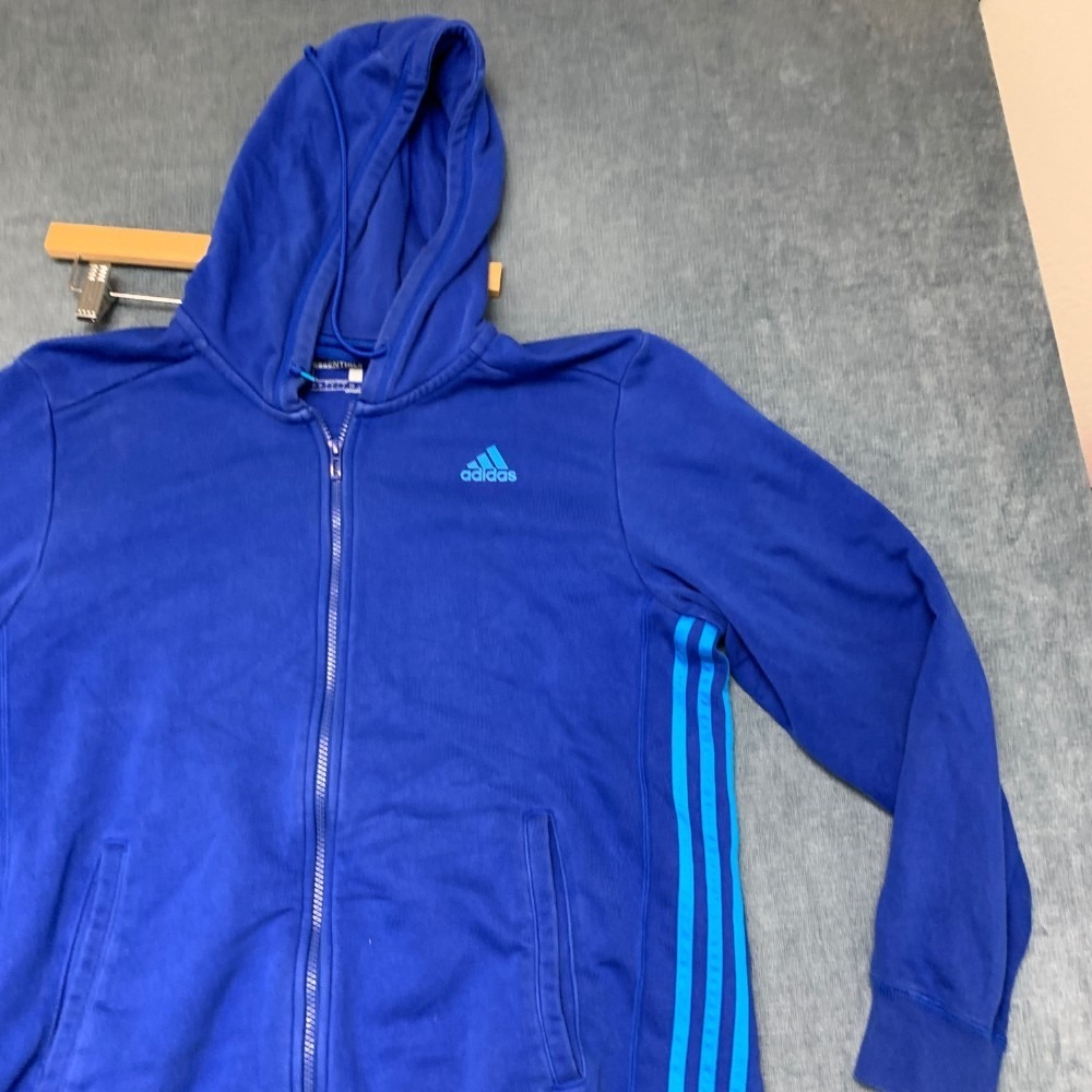 Adidas Essentials Climalite Hoodie Men Large Blue 3 Stripes Performance Full Zip